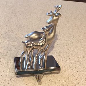 Christmas stocking holder two deer silver